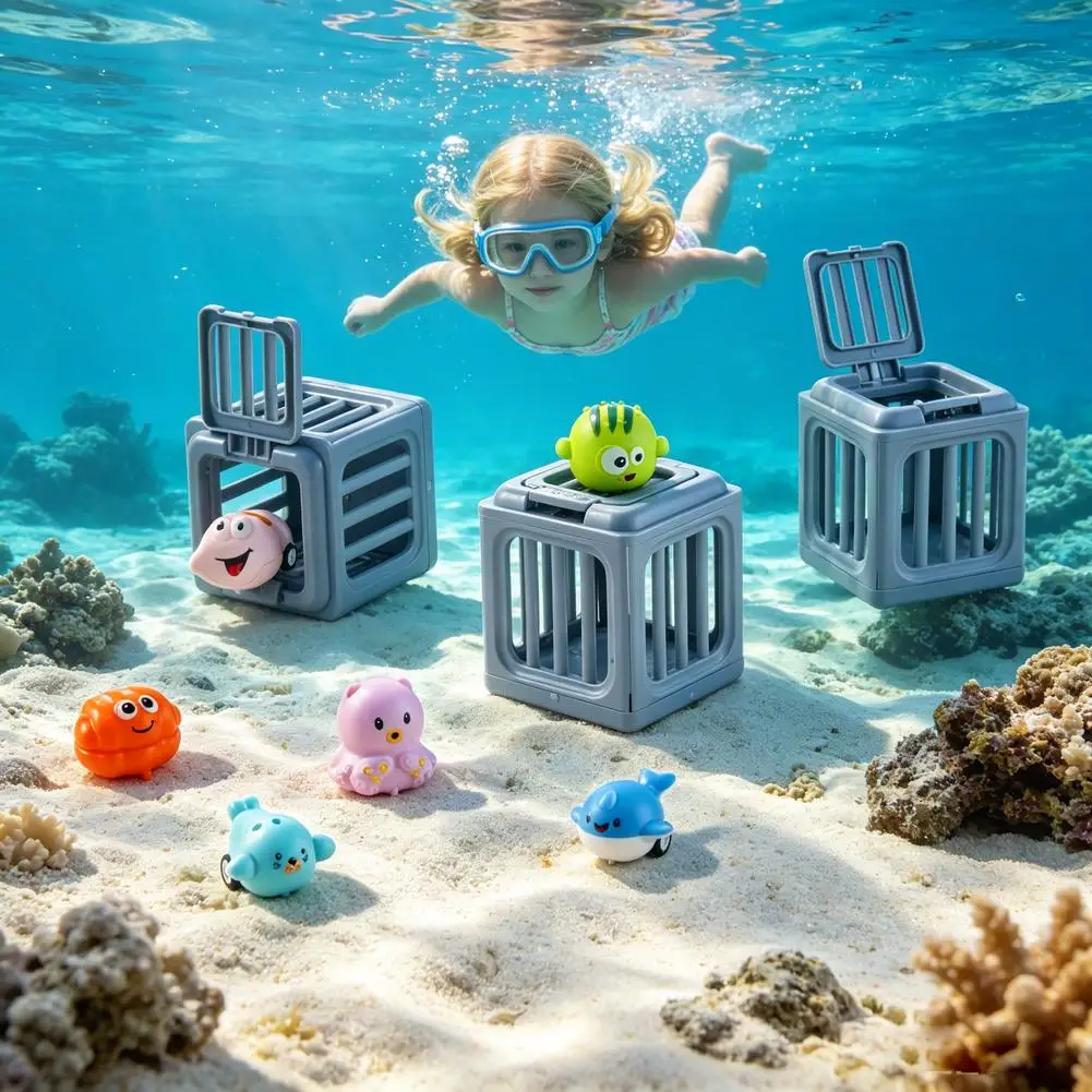 Kids Pool Diving Marine Rescue Toy Set 7×7×7cm Premium Plastic Underwater Dive Game   Bathtub Pool Beach Water Play Toy