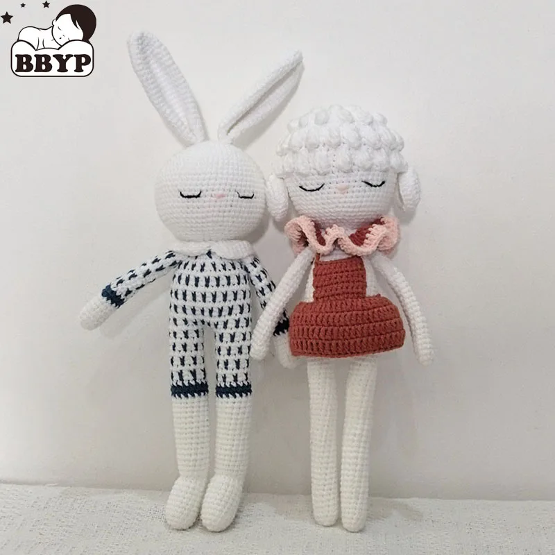 Handmade Crocheted Wool Dolls Long Ears Lamb Bunny Dolls Plush Toys Sleeping Dolls for Kids Baby Birthday Present