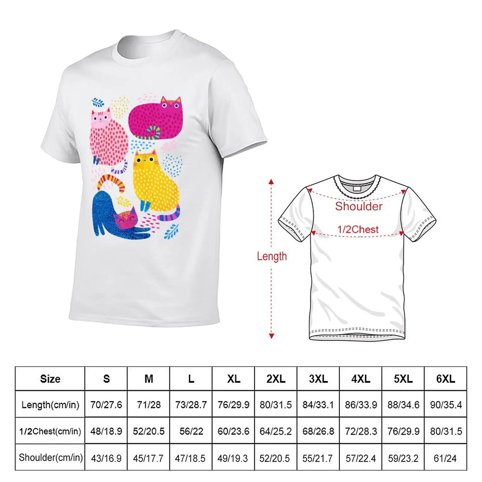 Colourful Kitties T-Shirt Daily Wear Plain Short Sleeve Shirt