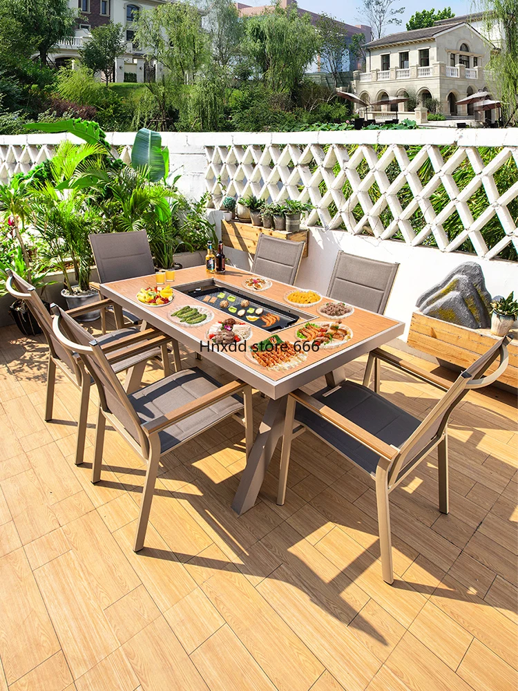 Outdoor barbecue table and chairs household combination