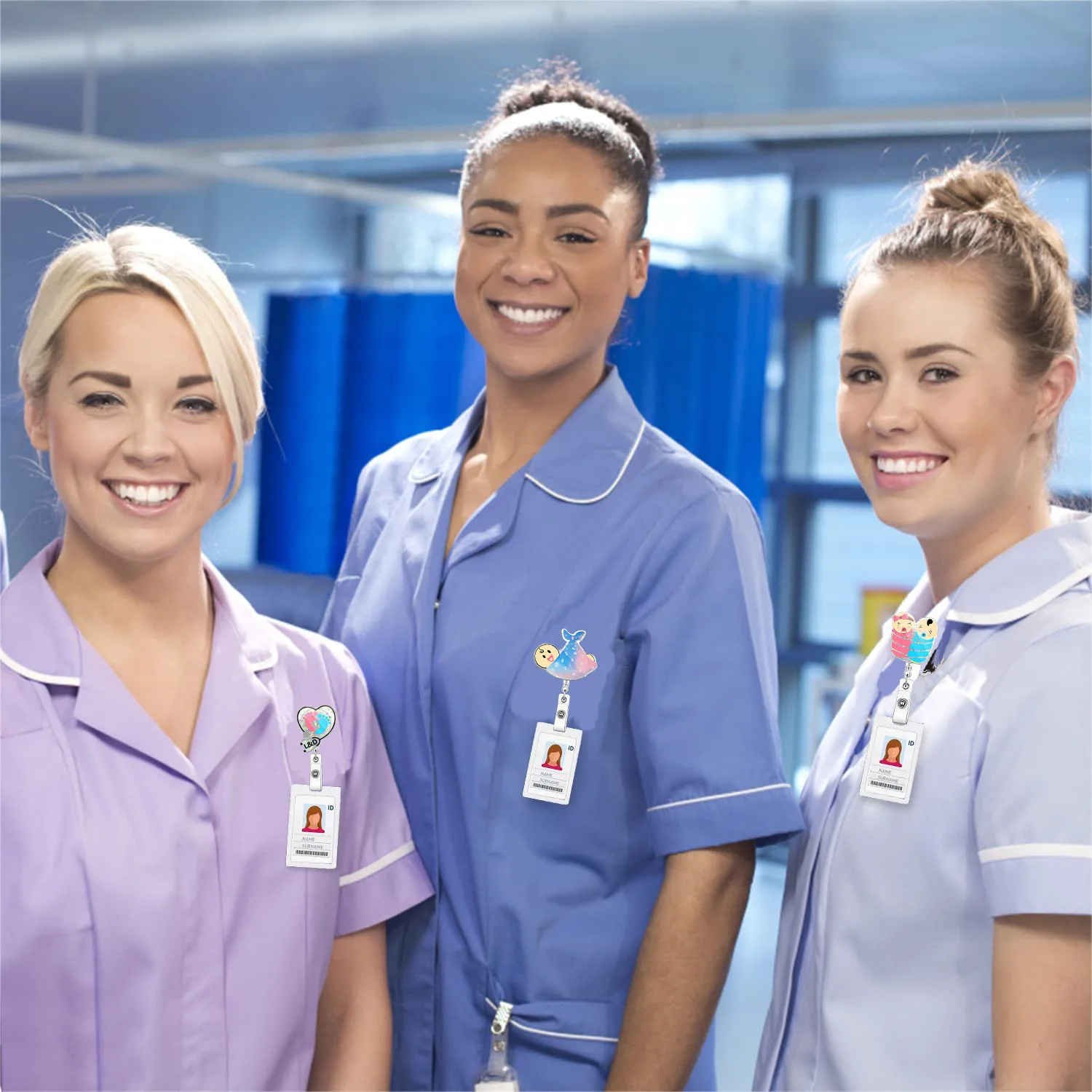 حامل بكرة شارة قابل للسحب مع مشبك تمساح للممرضة والطبيب والمعلم ، اسم قدم طفل لطيف ، شارة معرف بكرة ، جديد