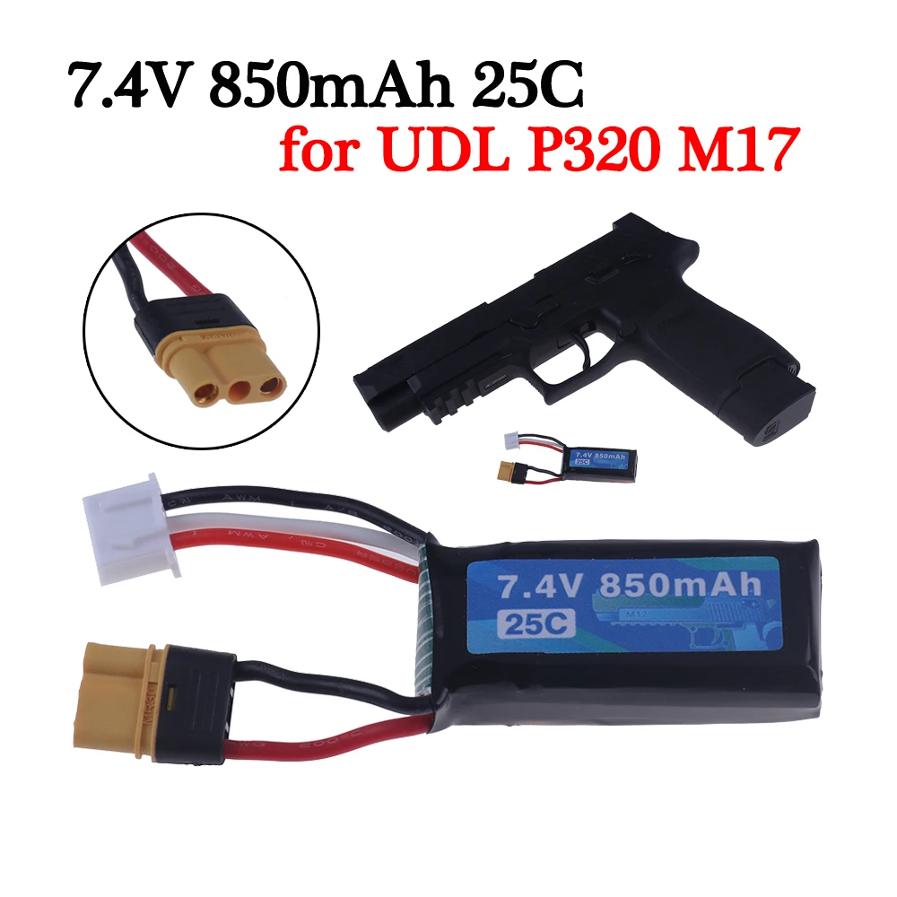 Toys Pistol Battery 7.4V 850mAh 25C Lipo Battery For UDL P320 M17, UDL-M17 UDLP320 Model Gun Toys Spare Batteries