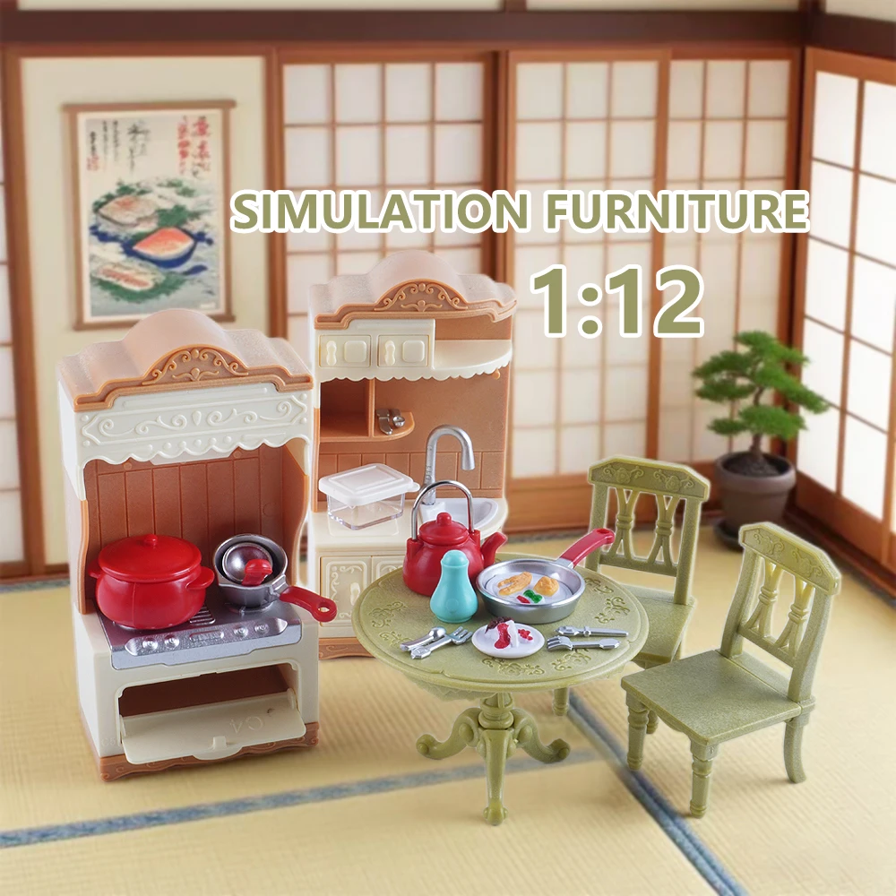 مجموعة أثاث مصغر DIY مجموعة المطبخ طاولة الطعام الخبز الغذاء نموذج 1:12 لعبة الثلاجة هدية
