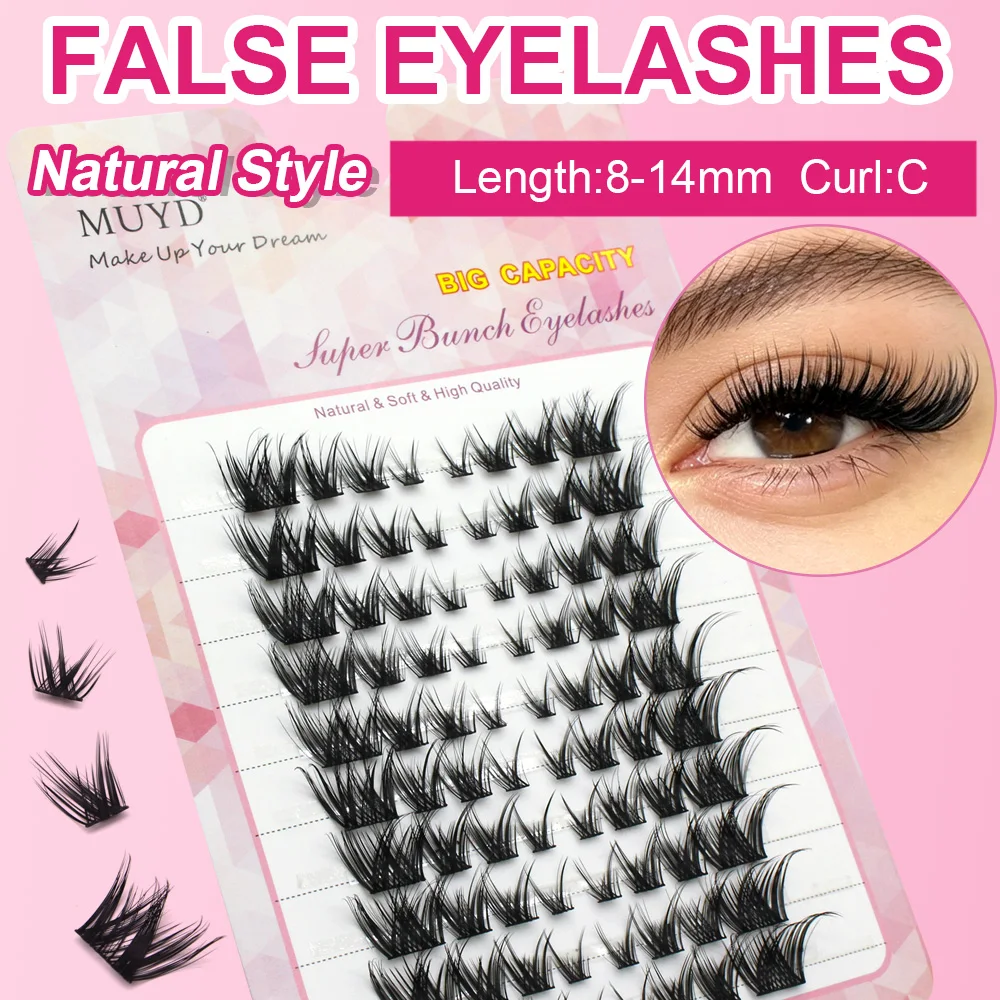 MUYD Segmentierte Wimpern, gemischte Längen, Feenwimpern-Set, natürlich, weich, flauschig, geflügelte Einzelwimpern, DIY-Wimpernverlängerung, Make-up-Tools