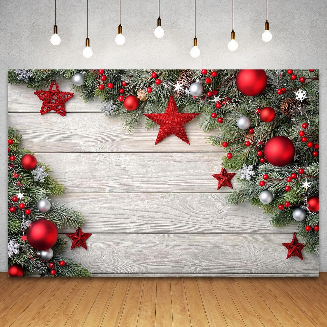 ฉากหลังคริสต์มาสไม้กระดานไม้กระดานไม้กระดานไม้กระดานไม้พื้นหลังการถ่ายภาพไฟดาวประดับเกล็ดหิมะของตกแต่งงานปาร์ตี้ตามสั่ง