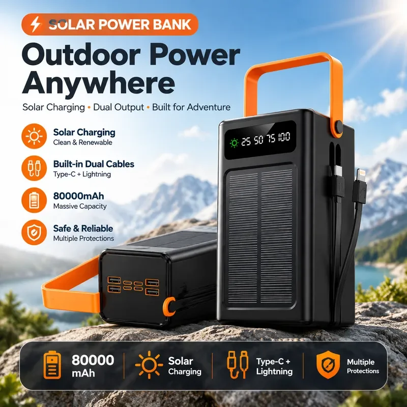 120W 80000mAh Portable Power Bank Super Fast Charger Large Capacity External Battery Supports Simultaneous Charging of 7