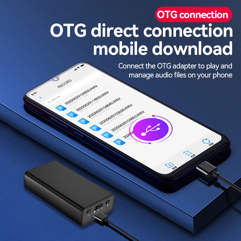 Grabadora de Audio con un clic activada por voz, dictáfono, voz larga, grabación de 3 horas, conexión magnética OTG, grabadora de voz Digital