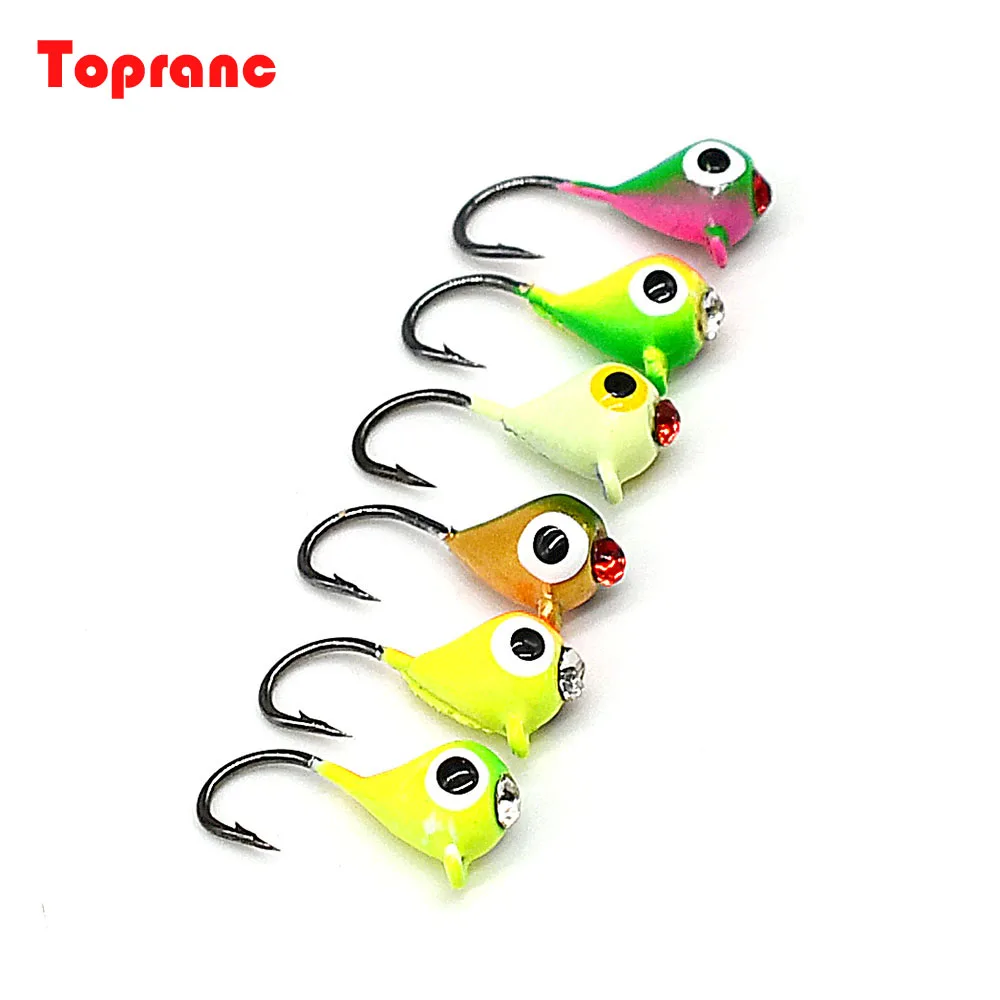 Topranc 6 Teile/paket Winter Angeln Köder Set Karpfen Angeln mit Haken Jig Köpfe für Winter Eis Jigging Pesca Angelgerät