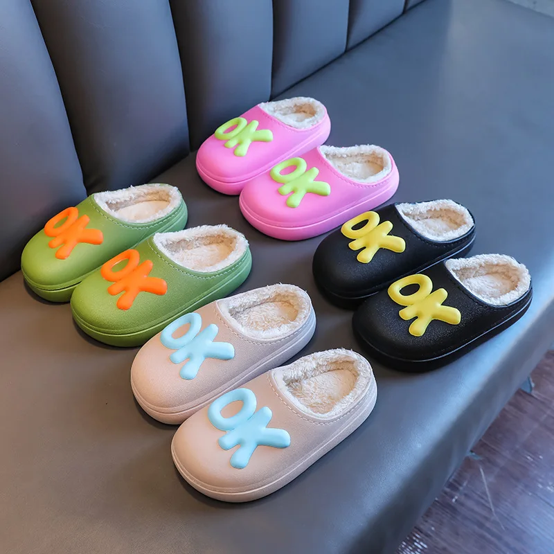

Childrens Winter Cotton Slippers Boys Fleece Warm Outside Non-slip Waterproof Cotton Shoes Girls Comfortable Simple Kid Slippers