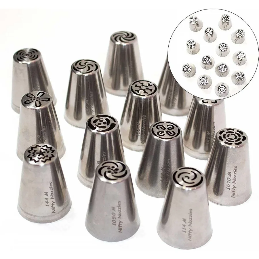 13-Piece Mini Russian Piping Tip Set for Cupcakes and Small Cakes – Stainless Steel Decorative Nozzles for Flowers and Sugar Work