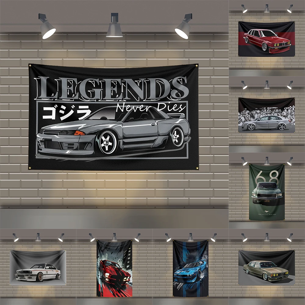 3x5 Ft Vintage American Muscle Flag Polyester Printed Car Flags for Room Garage Decor