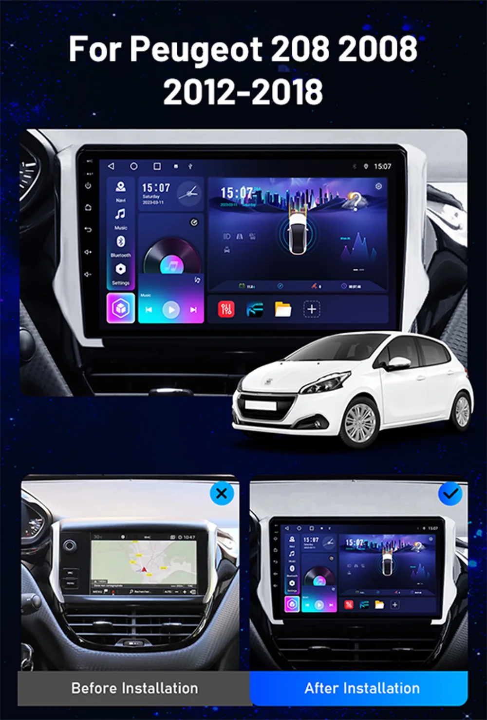2Din Android 10inch Car Radio For Peugeot 208 2008 2012-2018 Autoradio Multimedia Automotive Car Video Stereo DSP Subwoofer Car