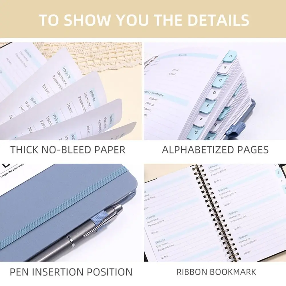 New 112 Pages Codebook with Pen Holder Strap with Letter Tags Note Book Faux Leather Index Page Password Recording Coil Book
