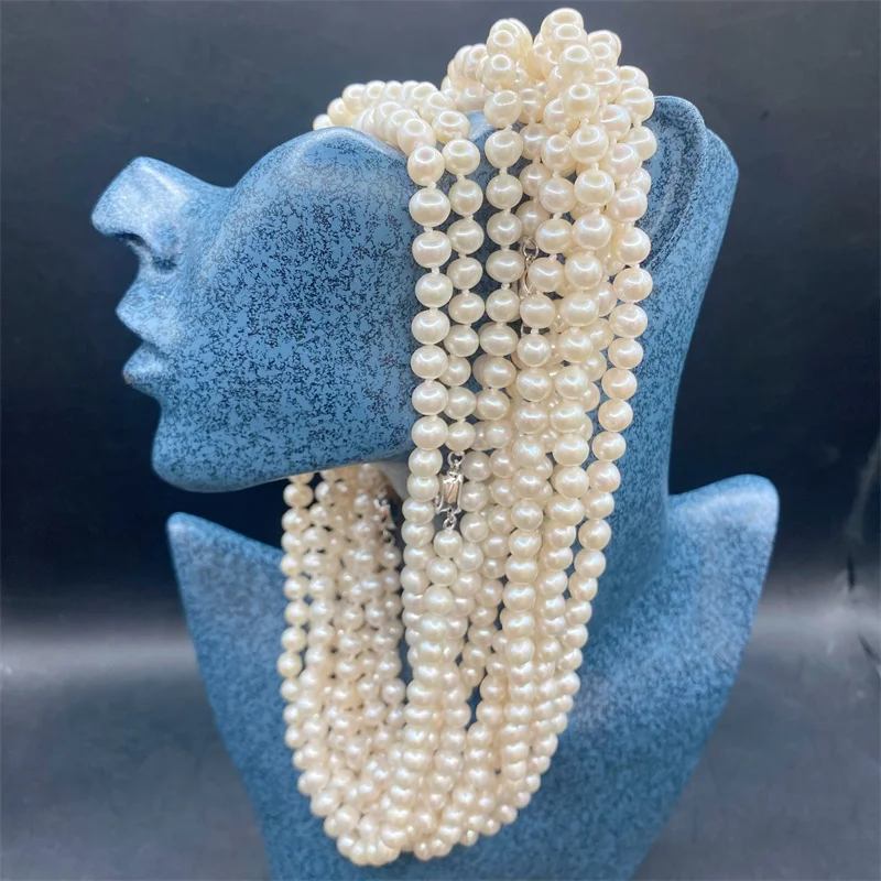 

A 3A классический стиль, ожерелья из натурального пресноводного жемчуга для женщин, свадебный подарок, цепочка с жемчугом, модные гламурные украшения с серьгами