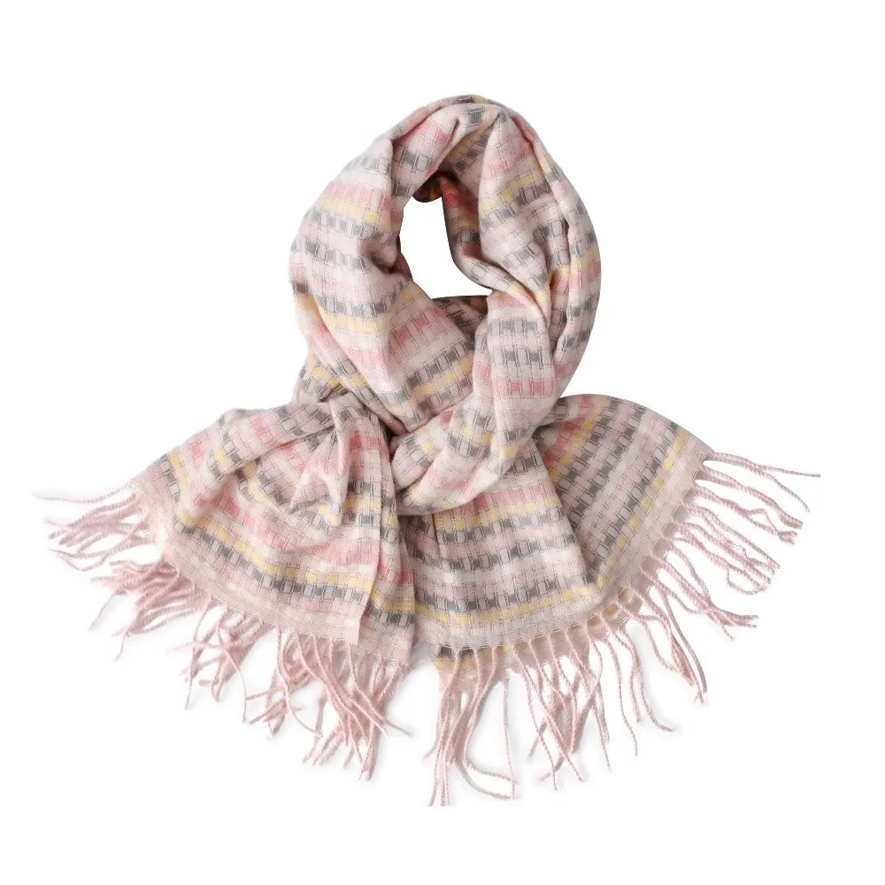 

Soft Dopamine Plaid Scarf Anti-cold Korean Style Knitted Wool Shawl Faux Cashmere Polyester Long Neckscarf with Tassel Winter