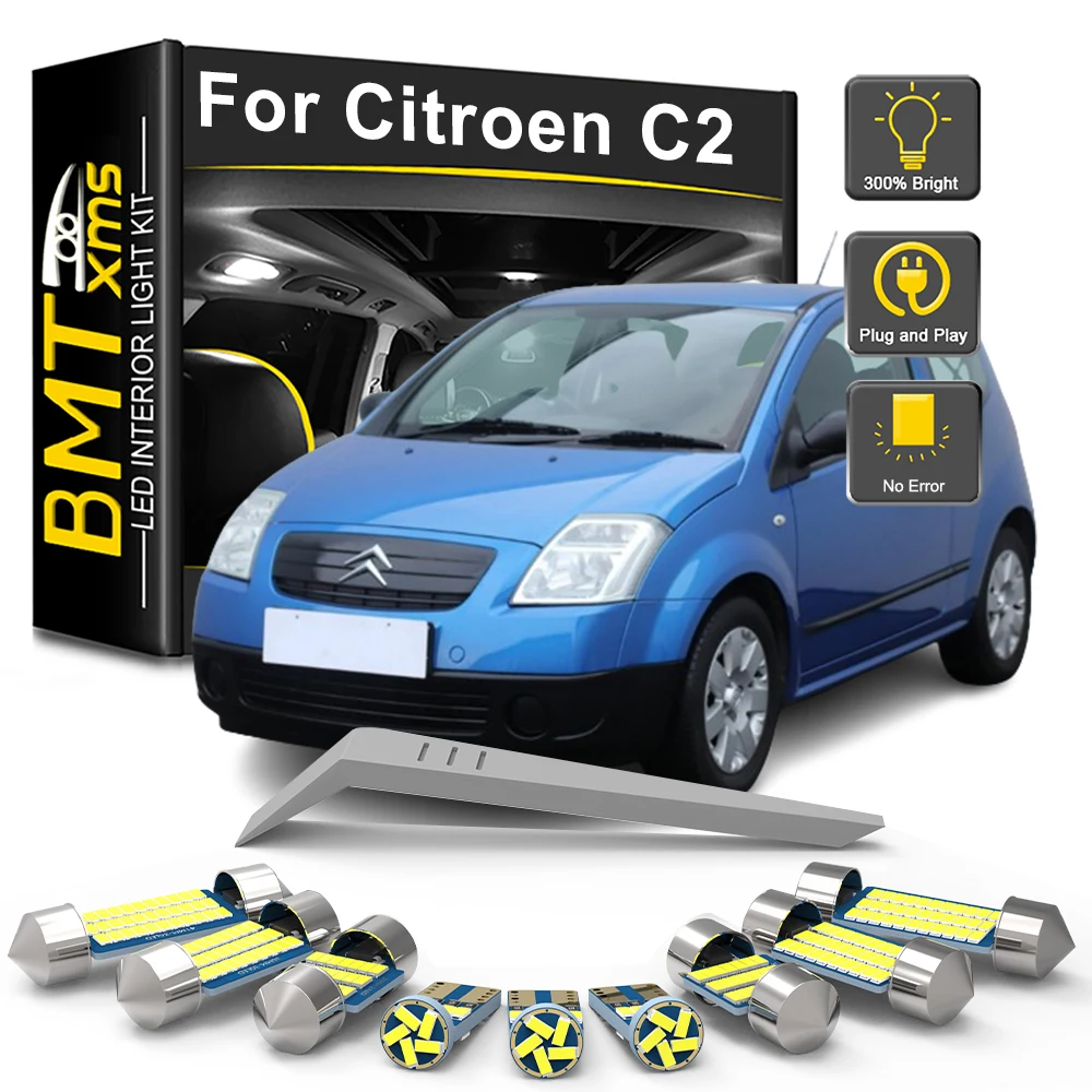 BMTxms 8Pcs For Citroen C2 Hatchback JM 2003-2015 2016 2017 2018 2019 2020 LED Interior Lights Bulb Kit Canbus Car Vehicle Lamp
