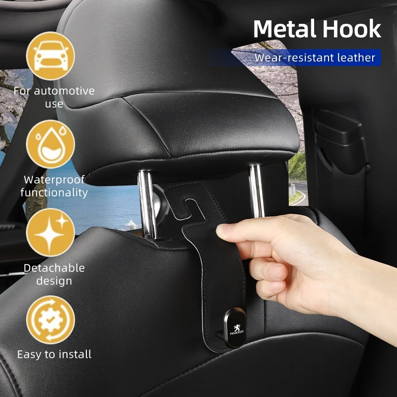 Car Accessories Multifunctional Leather and Metal Seat Back Storage Hook For Peugeot 206 307 107 106 205 4008 301 607 108 807 - view 3