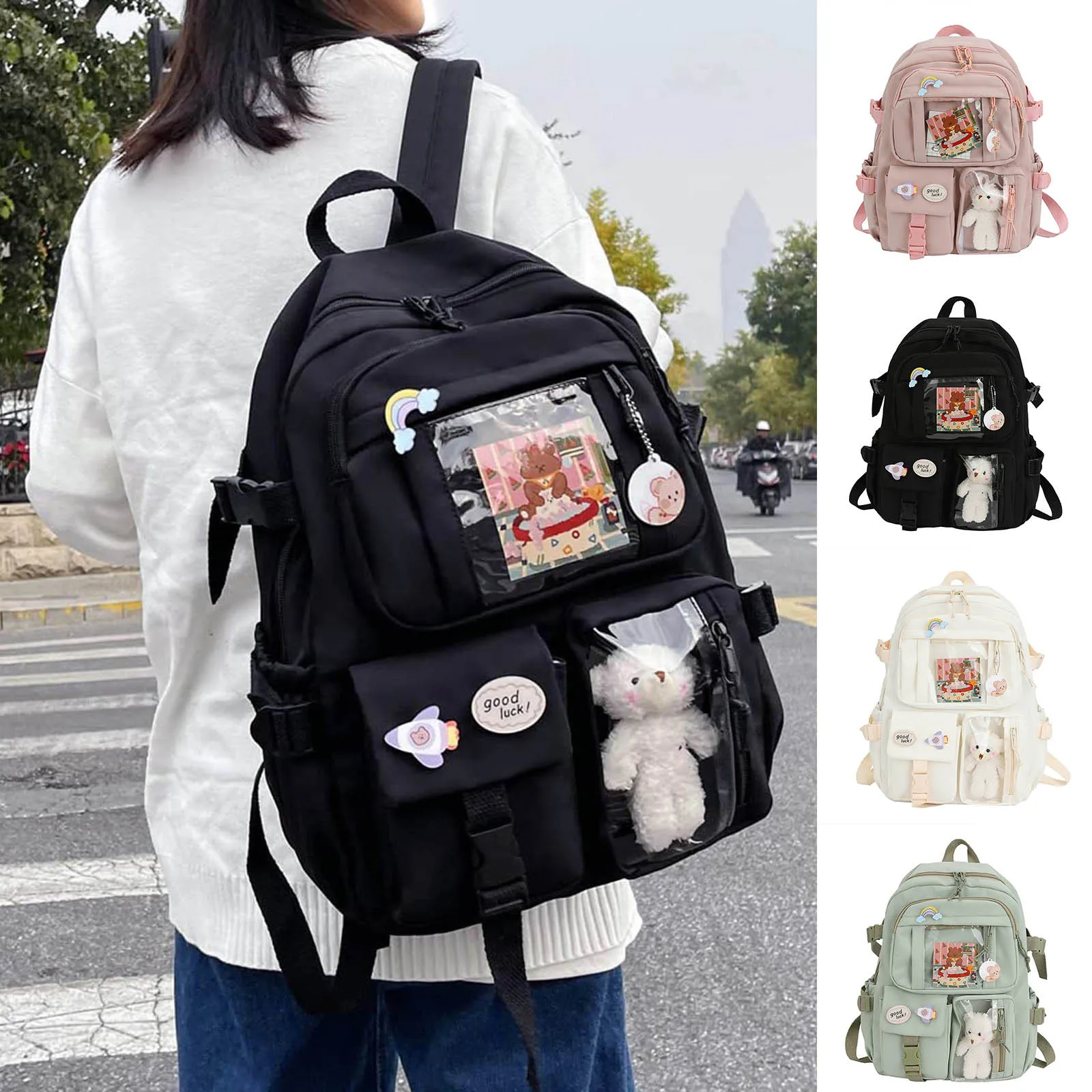 Cute School Bags For Student Teens Girls Pockets Nylon Black Backpack Women Bookbag For High School Girls Boys Laptop Mochila