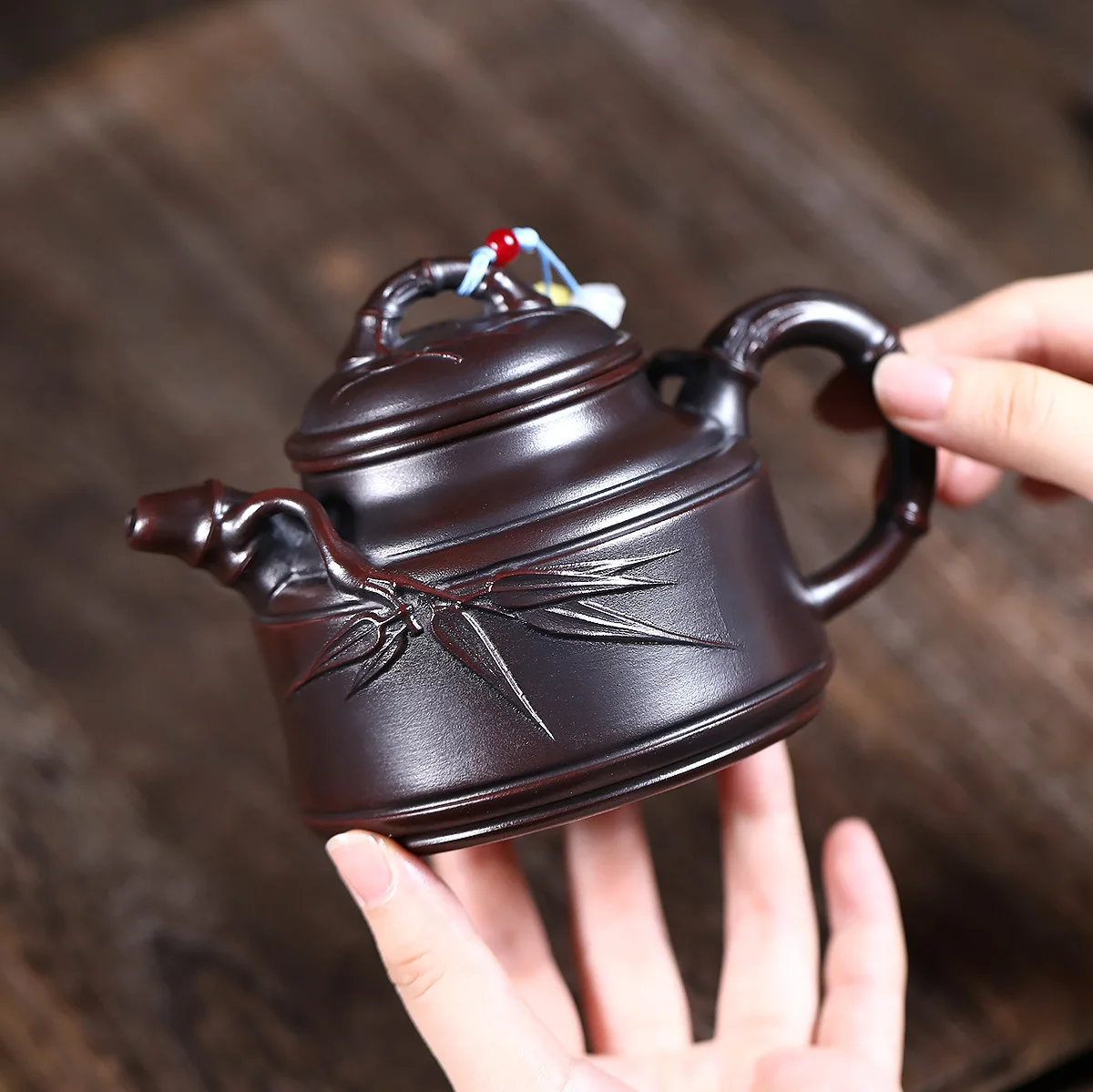 Handmade Yixing Purple Clay Pot Famous Ore Bronze Cast Bamboo for Dinggao End Scholar Teapot 310C