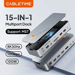 CABLETIME USB C Docking Station Type C Dock Multi HUB PD100W HDMI DP Display SSD Enclosure RJ45 SD/TF Card for Macbook Laptop