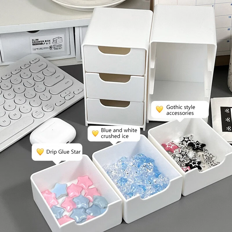 Einfache 3-Schicht-Schublade Desktop-Mini-Aufbewahrungsbox Multifunktionale Schmuck- und Schreibwaren-Organizer Handgefertigte Kleinteile-Box