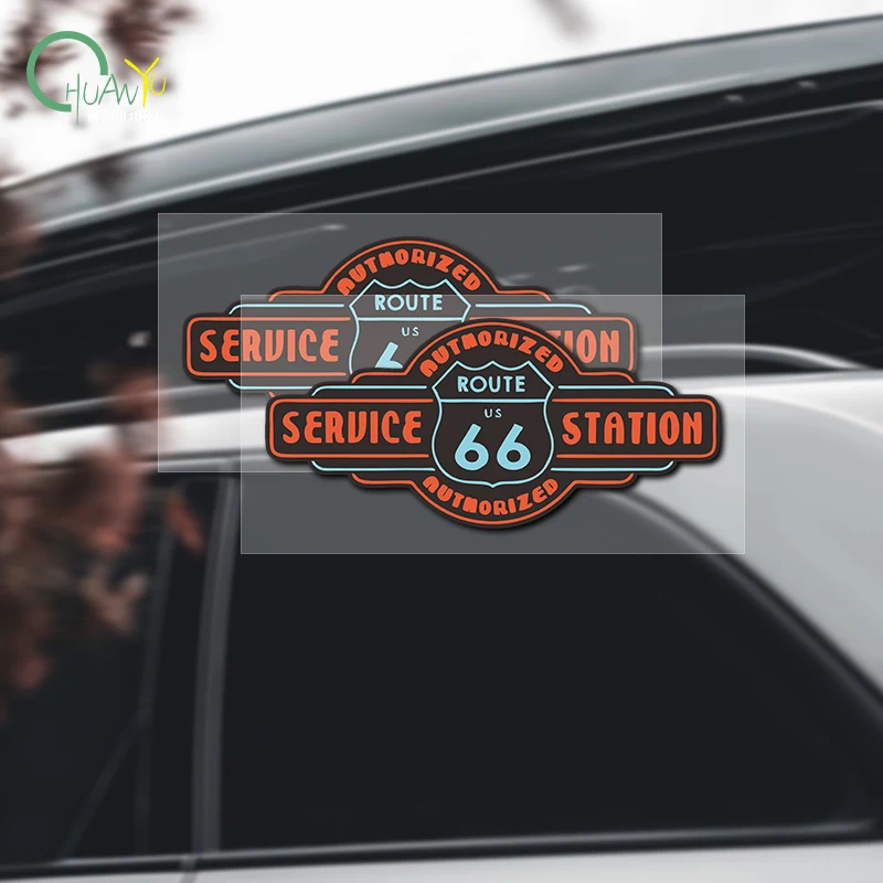 Vintage Neon Style Sign Car Sticker for US Route 66 Service Station Creative Decorative Sticker