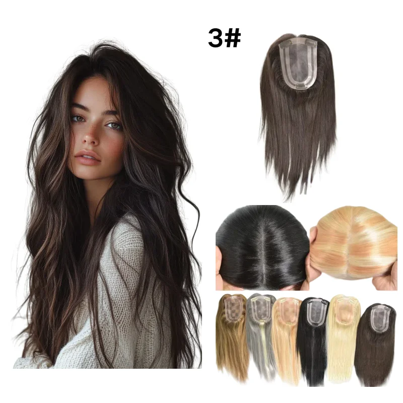 

Hand Tied Topper For Women 100% Human Hair Mono Pu Base 4x6inch 12inch Middle Part Lightweight Wear