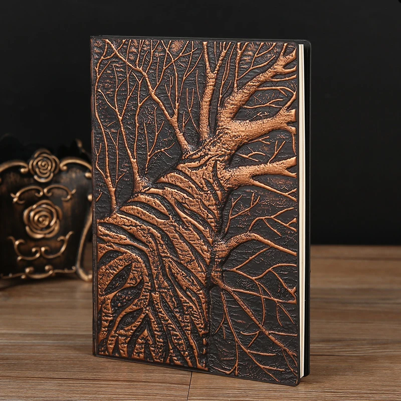 Vintage Big Tree PU Leather Notebook A5 Ruled Embossed Hardcover Journal Travel Diary for Writing Business Gift