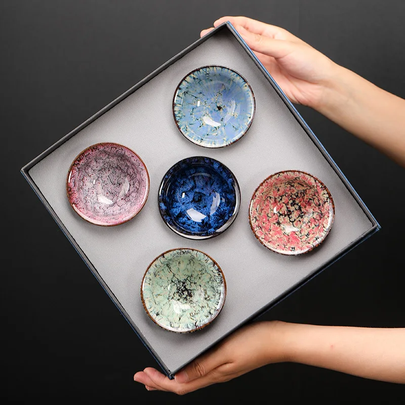 

Multicolor Porcelain Tea Cup Kung Fu Tea Cup Set Glaze Ceramics Retro Tea Cups Teaware Drinkware Tea Ceremony With Gift BoxLE219