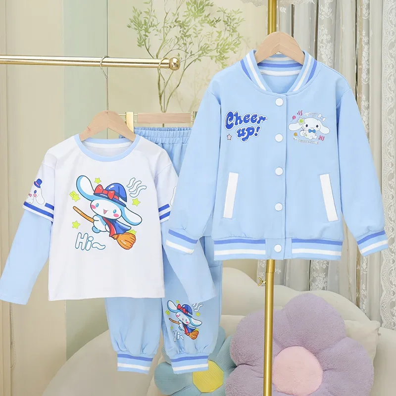 

3pcs Sweet Cinnamoroll Anime Kawaii Sanrio Ins Long Sleeve Pants Hooded Coat Set Cute Cartoon Children Clothing Gifts for Kids