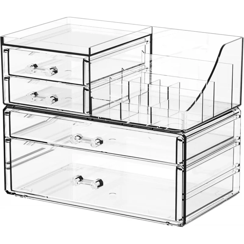 

SUOXING Clear Acrylic Makeup Organizer Vanity,Bathroom,Dresser,4 Drawer Make Up Organizers For Counter,Plastic Countertop Ma