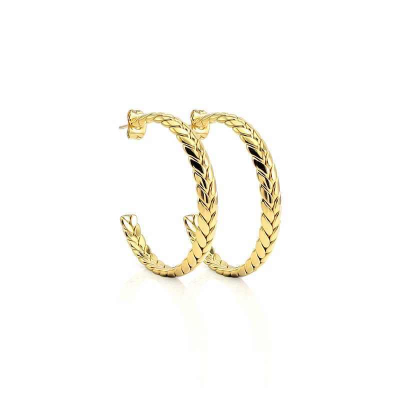 New Handmade Simple Large Earrings Fashion Wheat Stainless Steel Circle Hoop Earring Round Geometric Jewelry Gift for Women