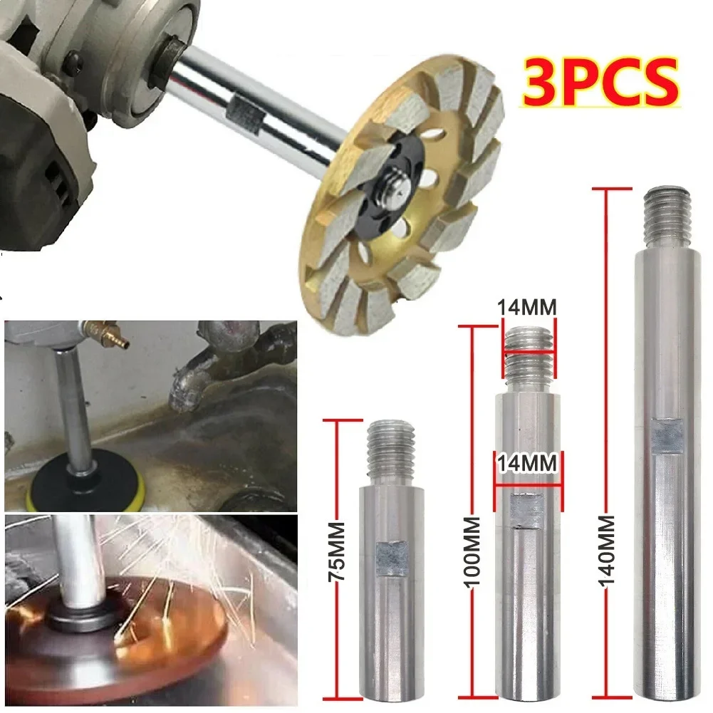 3pcs M14 Angle Grinder Extension Rod 75/100/140mm Thread Adapter Rod Polishing Pad Grinding Connection Rod Polisher Accessories