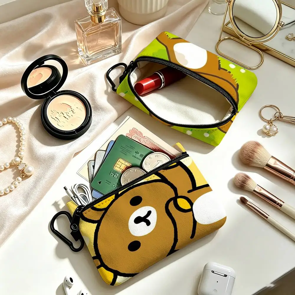 New Rilakkuma Doll   Portable Oxford Fabric Mini Wallet Carabiner Design Small Coin Bag For Cards Keys Earphones