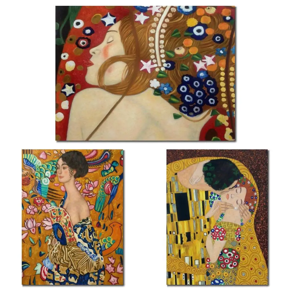 

Женская картина на холсте для матери и ребенка, ручная работа, Густава Климта, картина Danae, классическое произведение искусства, семейная комната, декор для спальни, романтический