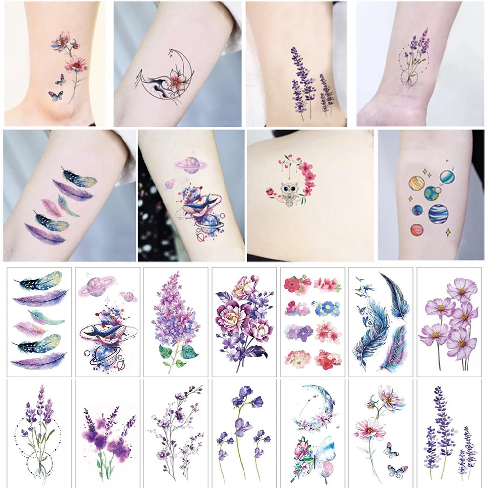 25 fogli caviglia flora ciliegia lavanda flash tatuaggi finti impermeabili adesivi temporanei per tatuaggi sul petto delle donne tatuaggi body art