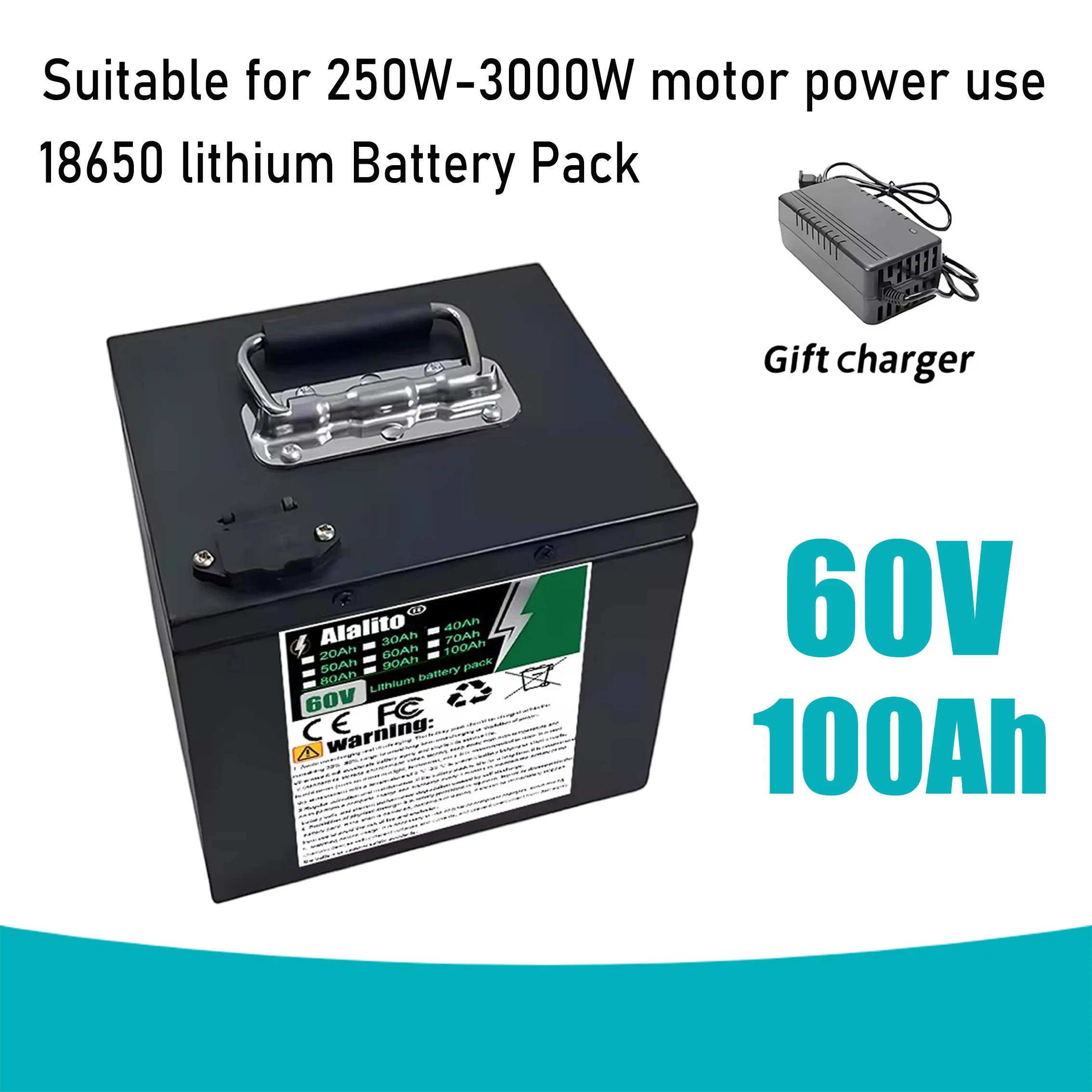 

18650 lithium battery pack, 60V 20Ah-100Ah, multiple capacity options, for motors of equipment below 3000W