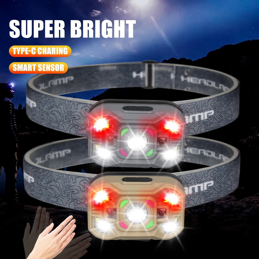 

Super Bright COB LED Induction Headlamp Built in Battery Type-c Rechargeable 5 Lighting Modes Outdoor Fishing Camping Headlight