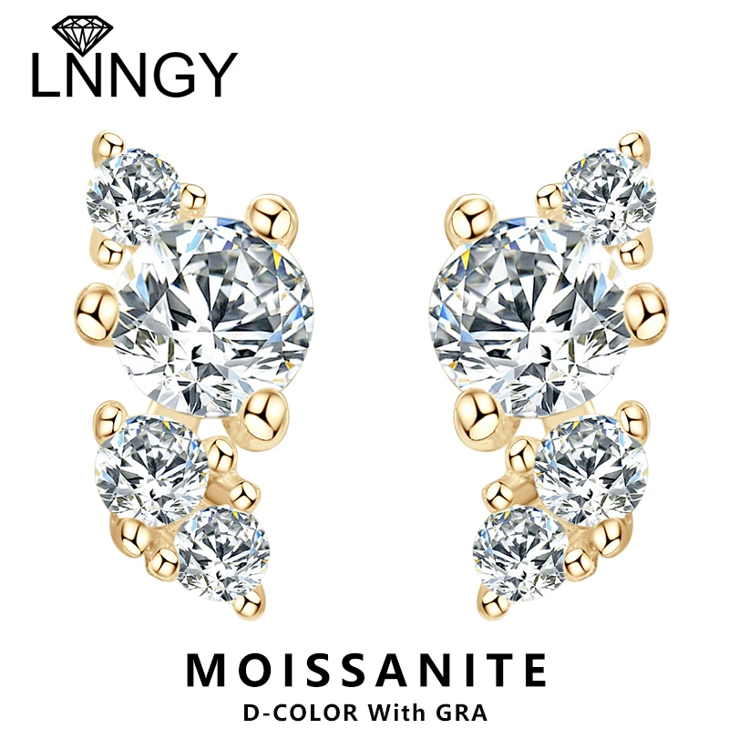 Lnngy Original 925 Sterling Silver Stud Earring Bling Cluster Round Cut Moissanite Earrings Fo Women Delicate Charm Jewelry Gift