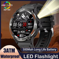 2024 New Outdoor Military Flashlight GPS Smart Watch Man AMOLED HD Screen Heart Rate BT Call Waterproof Smartwatches For Huawei