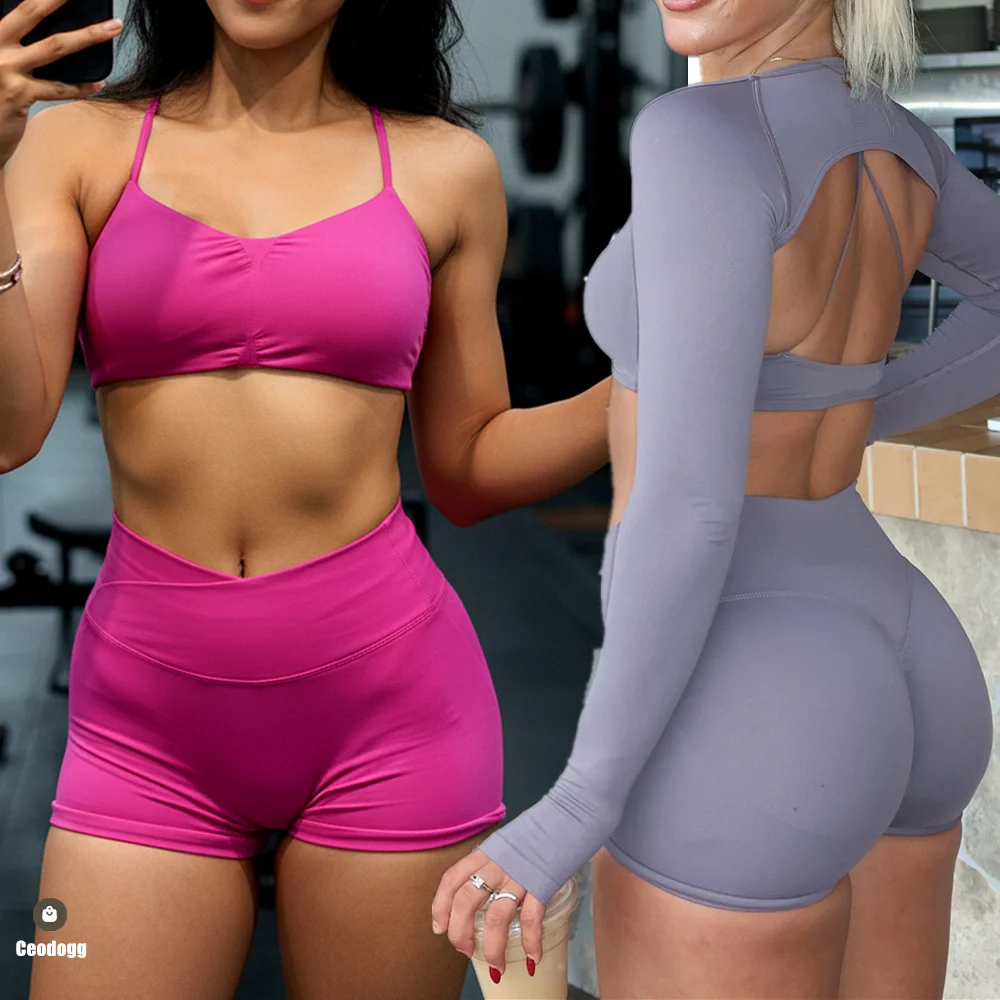 

CEODOGG VisionShorts Gym Clothes Women Seamless Leggings Waist Cross Fitness Scrunch Booty Tights Running Cycling Shorts XP126