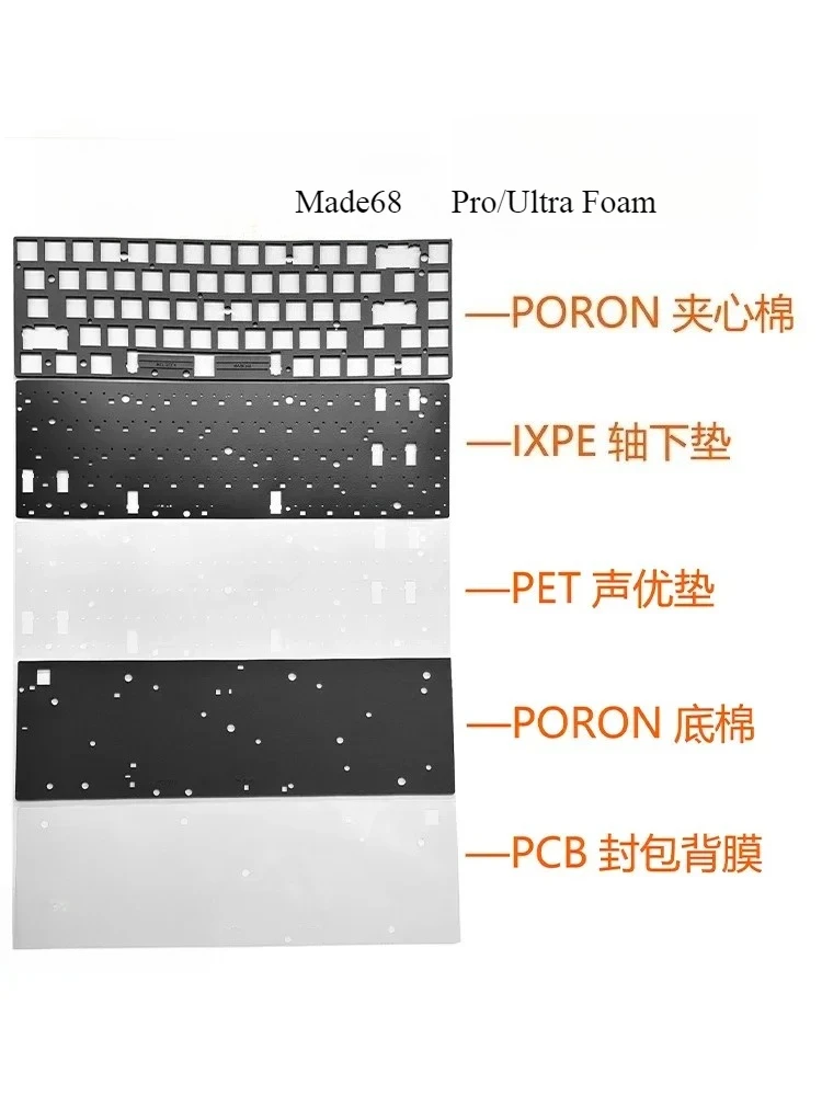 MelGeek Made 68pro 68ultra keyboard sound foam pack poron film ixpe switch pad and PET sheets PC POM FR4 CF Plates