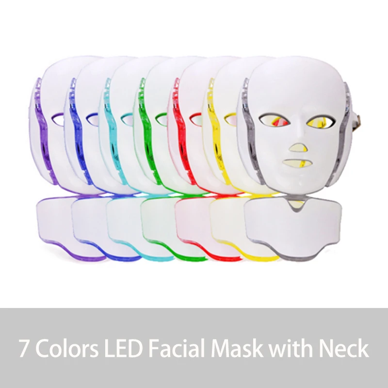 Máscara facial led 7 cores, equilíbrio do tom da pele, minimiza os poros, ilumina a pele, anti-acne, máscara facial, pescoço, reduz rugas no pescoço, máscara led