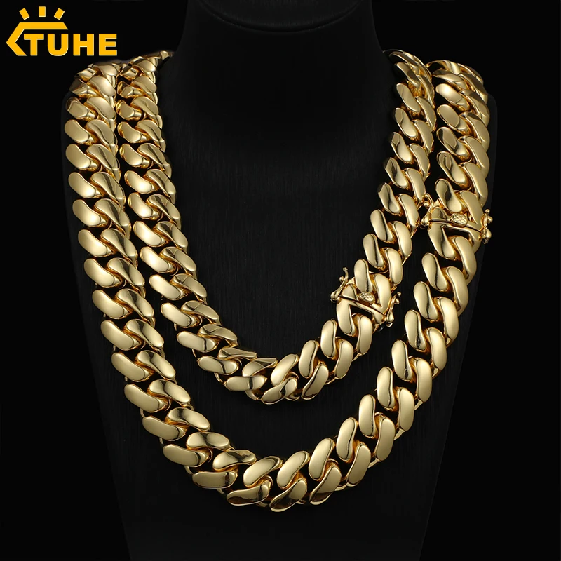 New Choker Miami Hip Hop Punk Cuban Link Chain Necklace Solid Heavy Metal Chains 18K Gold Plated Luxury Jewelry for Men