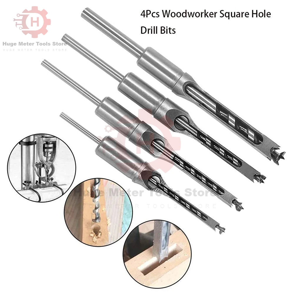 Square Hole Drill Woodworking Drill Tools Auger Mortising Chisel Drill Set DIY Furniture Square Drill 1/4 5/16 1/2 3/8 Inch