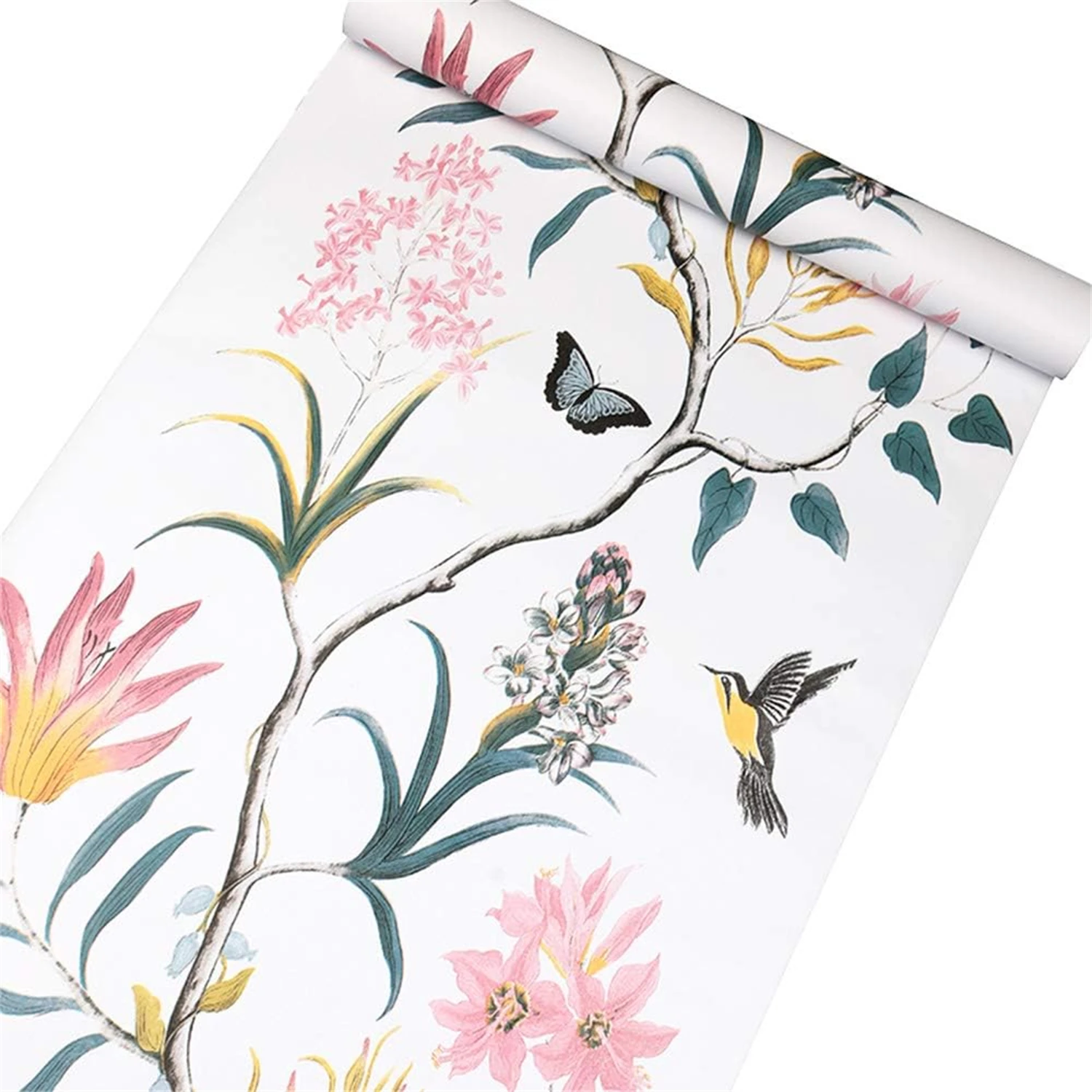 Self Adhesive Floral Bird Wallpaper Modern Pink Flower Wallpaper Living Room Bedroom Kitchen Bathroom Wall Paper Home Decoration