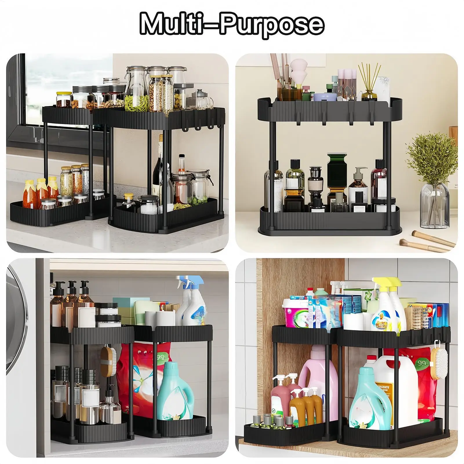 

Under Sink Organizer Pull Out 2-Tier Under Sink Organizer Seasoning Bottle Rack For Pantry Closet Makeup Medicine Desk Snack