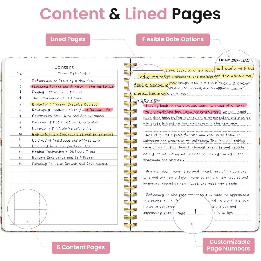 دفتر ملاحظات حلزوني للنساء دفتر ملاحظات مبطن بغلاف مقوى جميل للعمل ملاحظات تدوين مجلة جمالية لطيفة للكتابة 140 ص #3