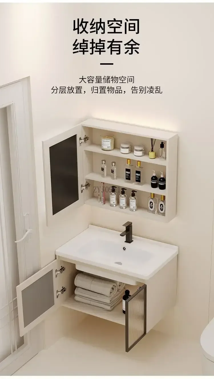 *Wood Bathroom Sink With Cabinet Ceramic Washbasin Simple Intelligent Mirror Combination Integrated Cabinet Vanity