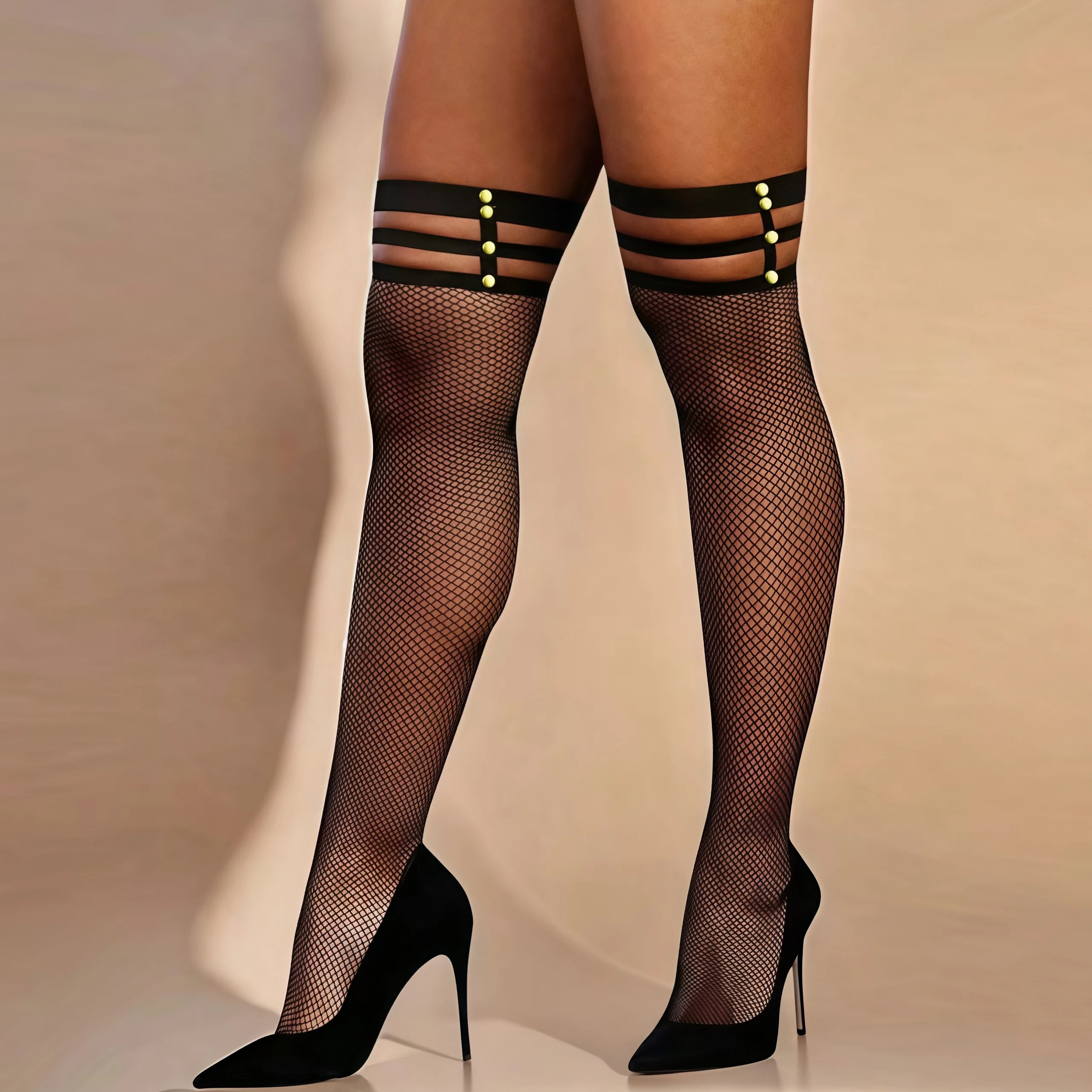 June Festival 1 Pack Women's Rivet Fishnet Stockings High Long Net Socks Sexy Party Versatile Casual Solid Color  Fishnet Socks